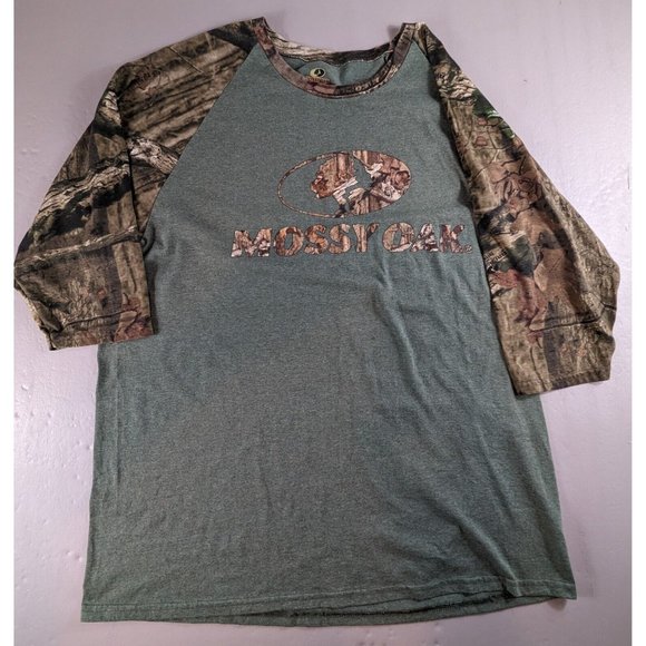 Mossy Oak Shirt Men's Sz XL Camo & Gray Graphic 3/4 Sleeve Cotton Blend‎ Hunting - Picture 1 of 4